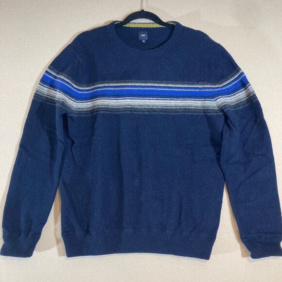 Gap Sweater Men XL Blue Striped Pull Over Wool Y2K Classic Long Sleeve Crew Neck